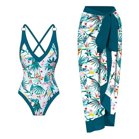 Print One Piece Swimwear Women Sexy Slim Bikini V Neck Suspender Beach Bathing Suit