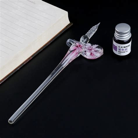 Vintage Handmade Art Crystal Floral Glass Dip Pen Clear Fountain Pen