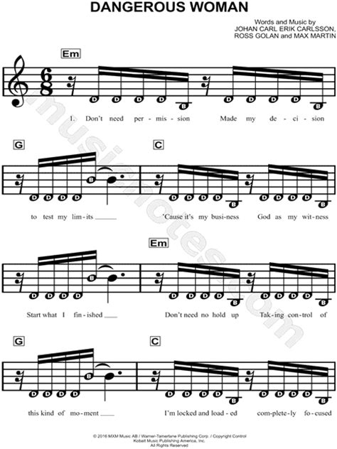 Ariana Grande Dangerous Woman Sheet Music For Beginners In E Minor