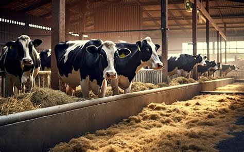 Premium Photo | Cows in barn milk production farm