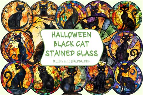 Halloween Black Cat Stained Glass Graphic By Tshirtado Creative Fabrica