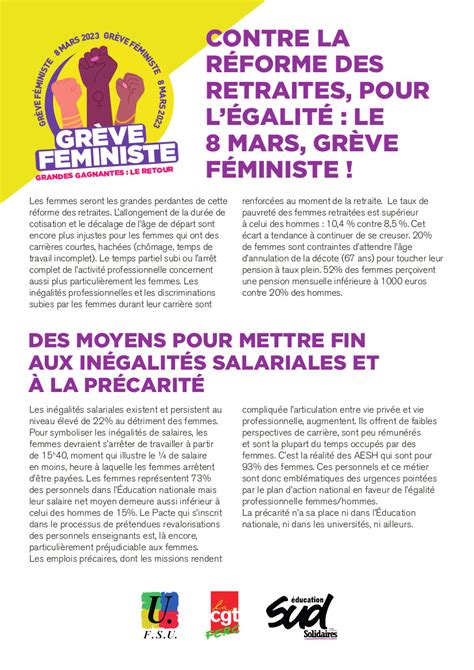 Contre La RÉforme Des Retraites Pour LÉgalitÉ Le 8 Mars GrÈve