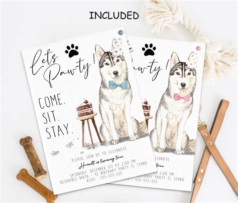 Invitación De Cumpleaños De Perro Husky Siberiano Invitación Etsy México