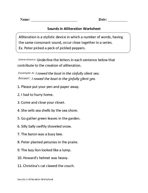 Adjectives And Alliteration Printable Parts Of Speech Activity