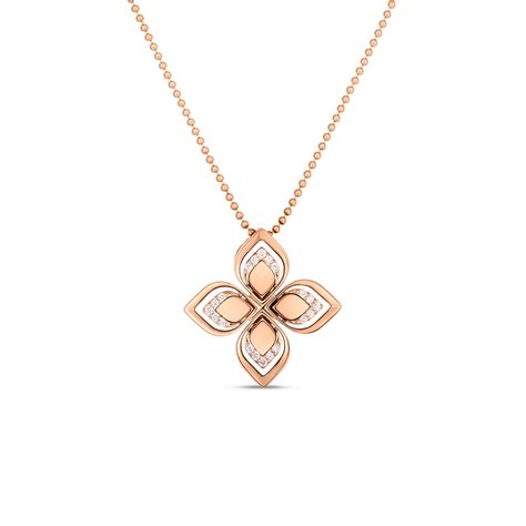 K Rose Gold Venetian Princess Open Frame Diamond Flower Necklace