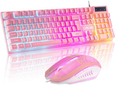 Chonchow Pink Keyboard And Mouse Combo With Backlit Function Keys 19 Keys Anti Ghosting For