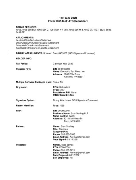 Fillable Online Tax Year 2020 Form 1065 MeF ATS Scenario 1 Fax Email