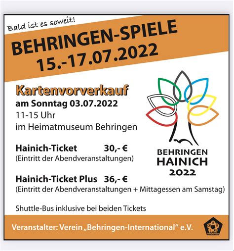 Kartenvorverkauf 5xBehringen Hainich