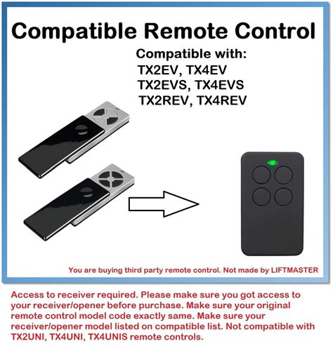 Remote Control For Liftmaster Chamberlain Tx Ev Tx Ev Tx Rev Tx Rev