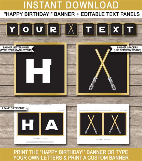 Gold Star Wars Pennant Banner Template | Printable Birthday Party Banner