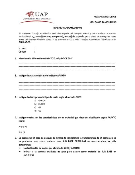 Trabajo Academico Mecanica De Suelos Mg David Ramos Pi As