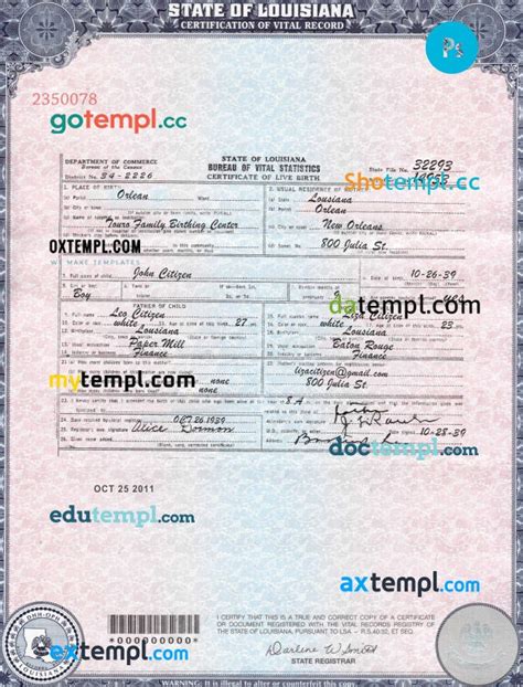 Usa Missouri State Birth Certificate Template In Psd Format Fully Editable By Doctempl Jun