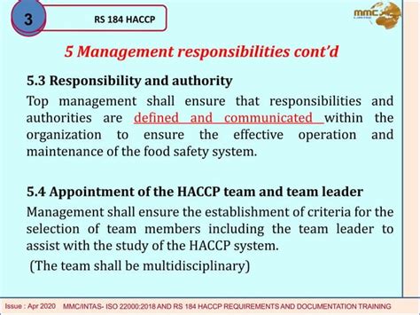 Rs184 Haccp Clauses Requirements And Documentation Training Iso 22000 Ppt