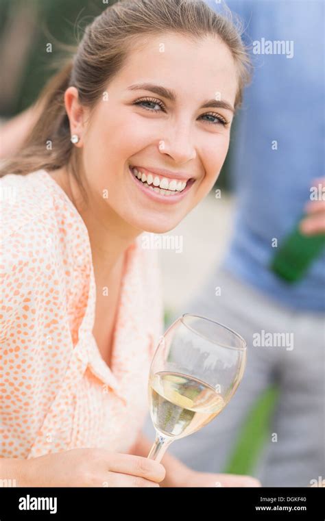 Female Drinking Wine Smile Hi Res Stock Photography And Images Alamy