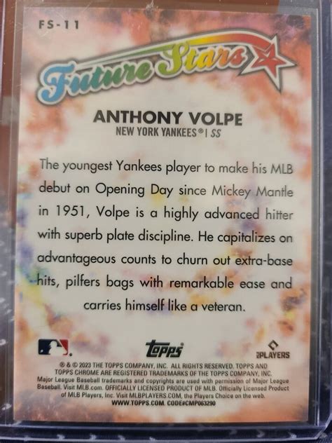 Topps Chrome Logofractor Anthony Volpe Future Stars Fs Rc