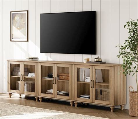 WAMPAT 100 Inch TV Stand with Glass Door, Wood TV Cabinet Entertainment Center for 75/80/85 Inch ...