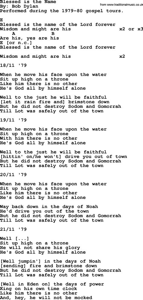 Bob Dylan Song Blessed Is The Name Lyrics And Chords