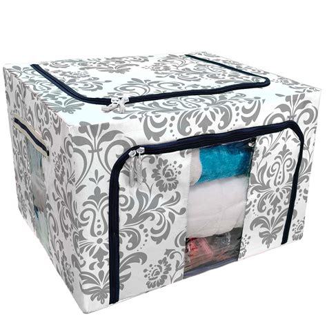 Pkqwtm Baroque Damask Gray White Ornament Storage Bag Clear Window