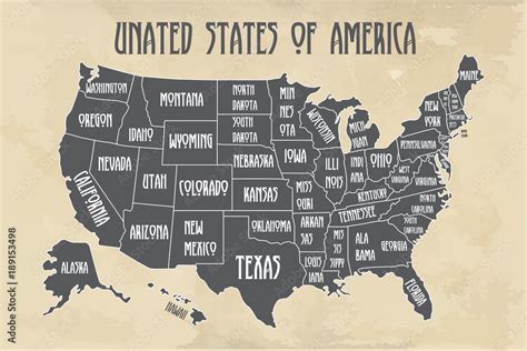 Vektorov Grafika Poster Map Of United States Of America With State