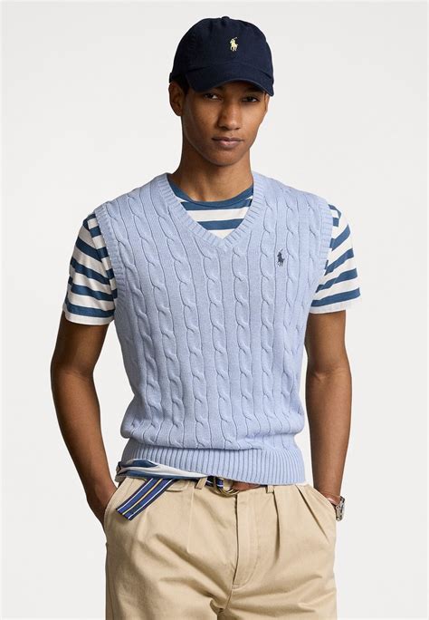 Polo Ralph Lauren Cable Knit Cotton Sleeveless Jumper Trui Blue