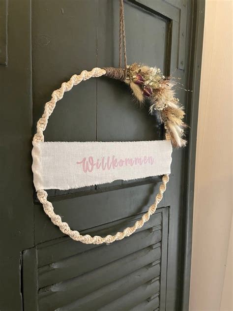 Macrame Door Wreath Welcome With Dry Flowers Hoop Wreath Boho