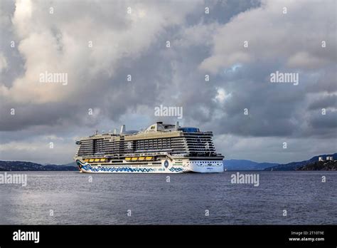 Cruise Ship Aidanova At Byfjorden Departing From Port Of Bergen