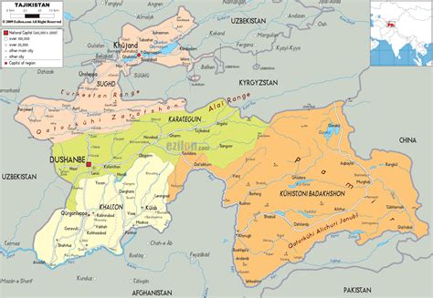 Detailed Political Map of Tajikistan - Ezilon Maps