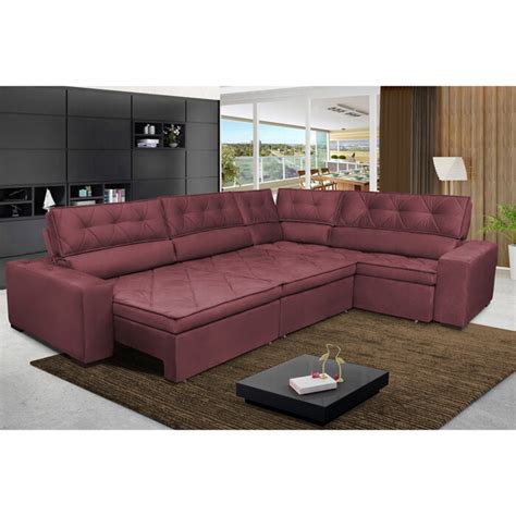 Sofa De Canto Molas Austin 3 65X2 54 Ou 2 54X3 65 Suede Velusoft Vinho