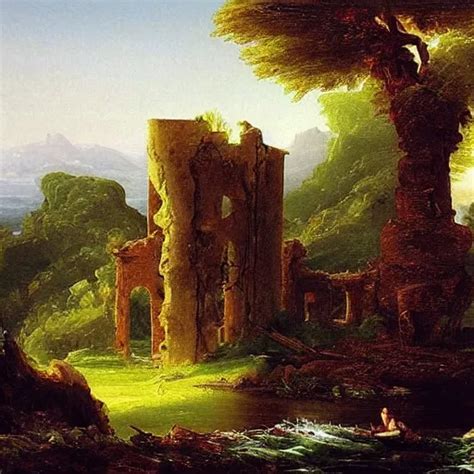 Romantic Landscape With Ruined Tower Thomas Cole Stable Diffusion