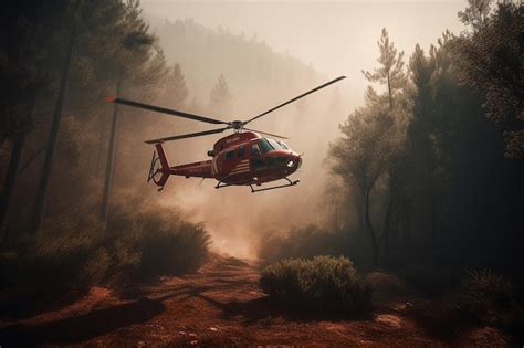 Premium AI Image | A helicopter flies over a forest with the words fire ...