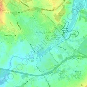 London Colney topographic map, elevation, terrain