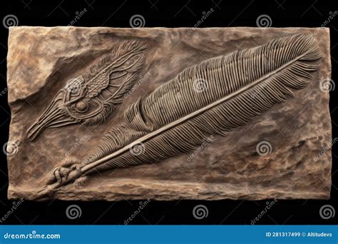 Prehistoric Bird Fossil With Detailed Feather Impressions Stock Illustration Illustration Of