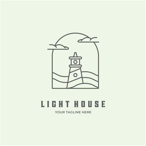 Sea Wave Light House Logo Line Art Minimalist Design Vector Sky Water