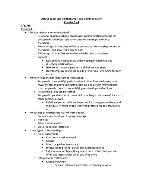 Lecture Notes Chapters 1 15 Sex Relationships And Communication