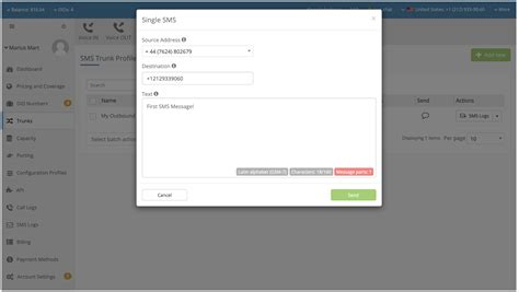 Outbound SMS texting tool on the DIDWW User Panel