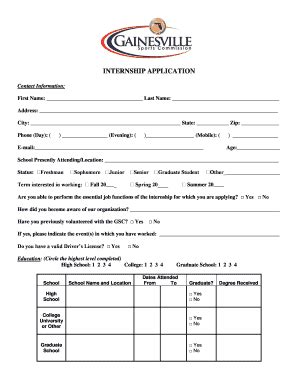 Fillable Online Internship Application Gainesville Sports Commission