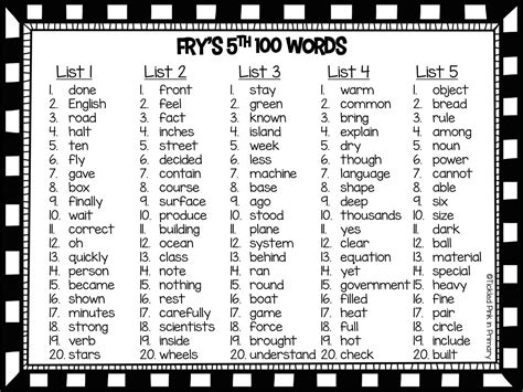 Fry Sight Words 5th Grade Printable Online