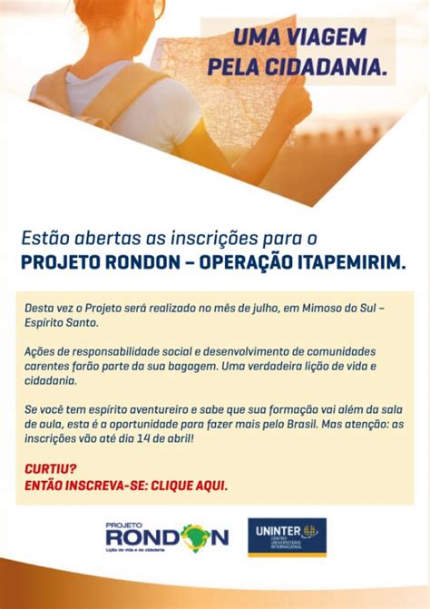 Inscri Es Abertas Para O Projeto Rondon Uninter Not Cias