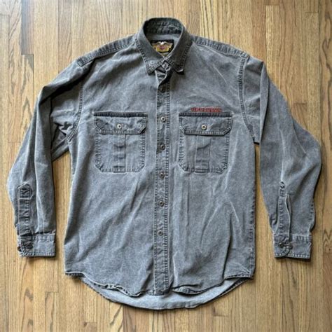 Vtg Harley Davidson Embroidered Pocket Grey Denim Lon Gem