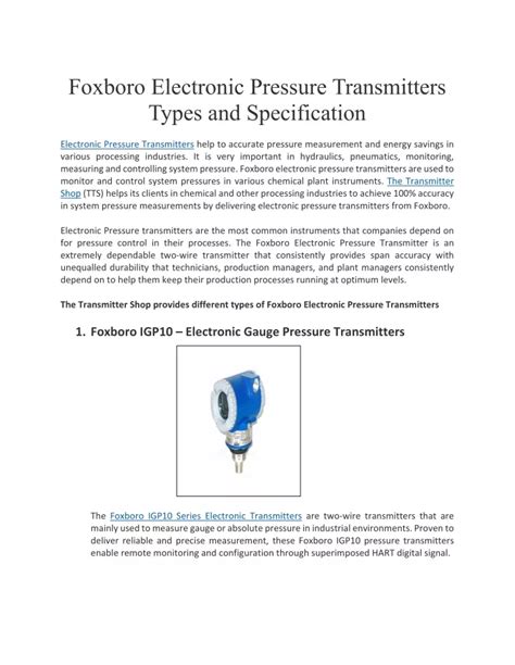 PPT Foxboro Electronic Pressure Transmitters Types And Specification