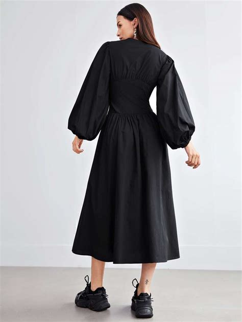 Shein Mulvari Robe Unicolore Avec Manches Bouffantes Et Zip Mode En