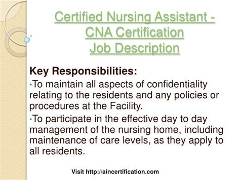 Certified Nursing Assistant Job Description