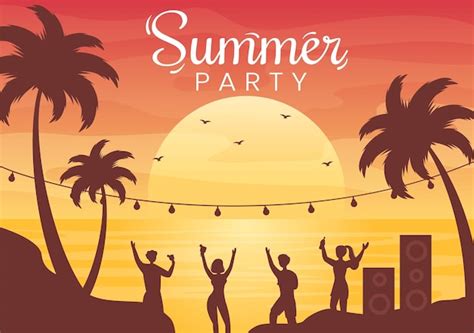 Premium Vector | Summer party cartoon background illustration with tropical plants equipment on ...