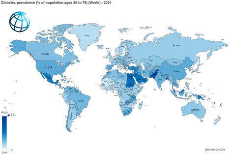 Diabetes Prevalence Percentage Of Population Ages 20 To 79 On World Map