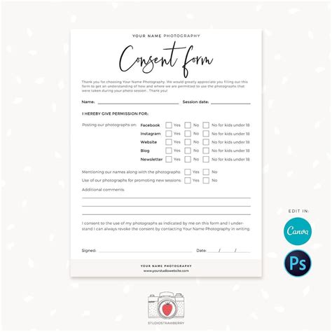 Photography Consent Form Template Photography Permission Form Template