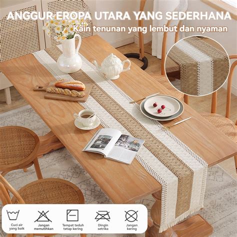 Jual Table Runner Taplak Meja Panjang Aesthetic Bahan Premium Rajut