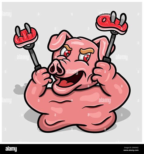 Pig Holding Meat Mascot Cartoon Clip Art Vector Vector And