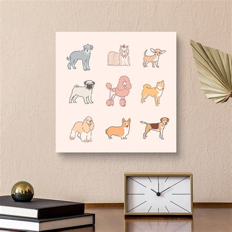 Various Dog Breeds Line Drawing Vector Illustration Flat Design Canvas ...