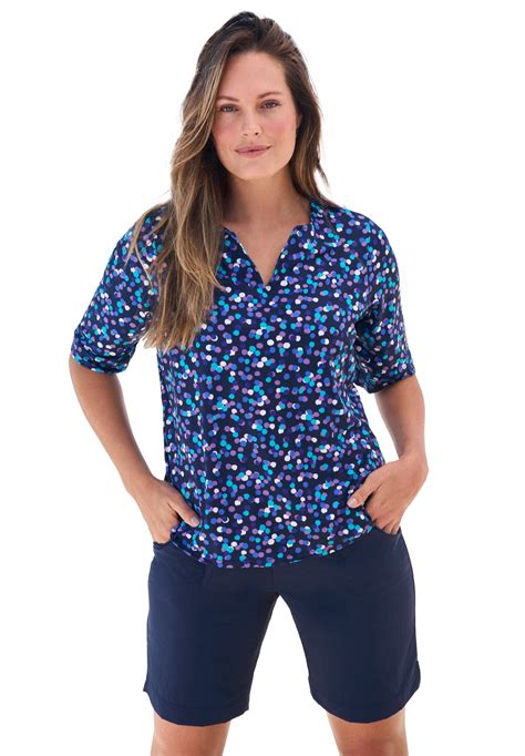 Swimsuits For All Women S Plus Size Three Quarter Sleeve Swim Tee 42 44 Blue Dots