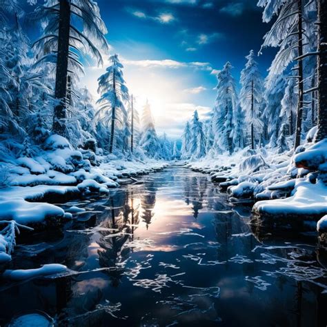 Premium AI Image | winter forest and lake background